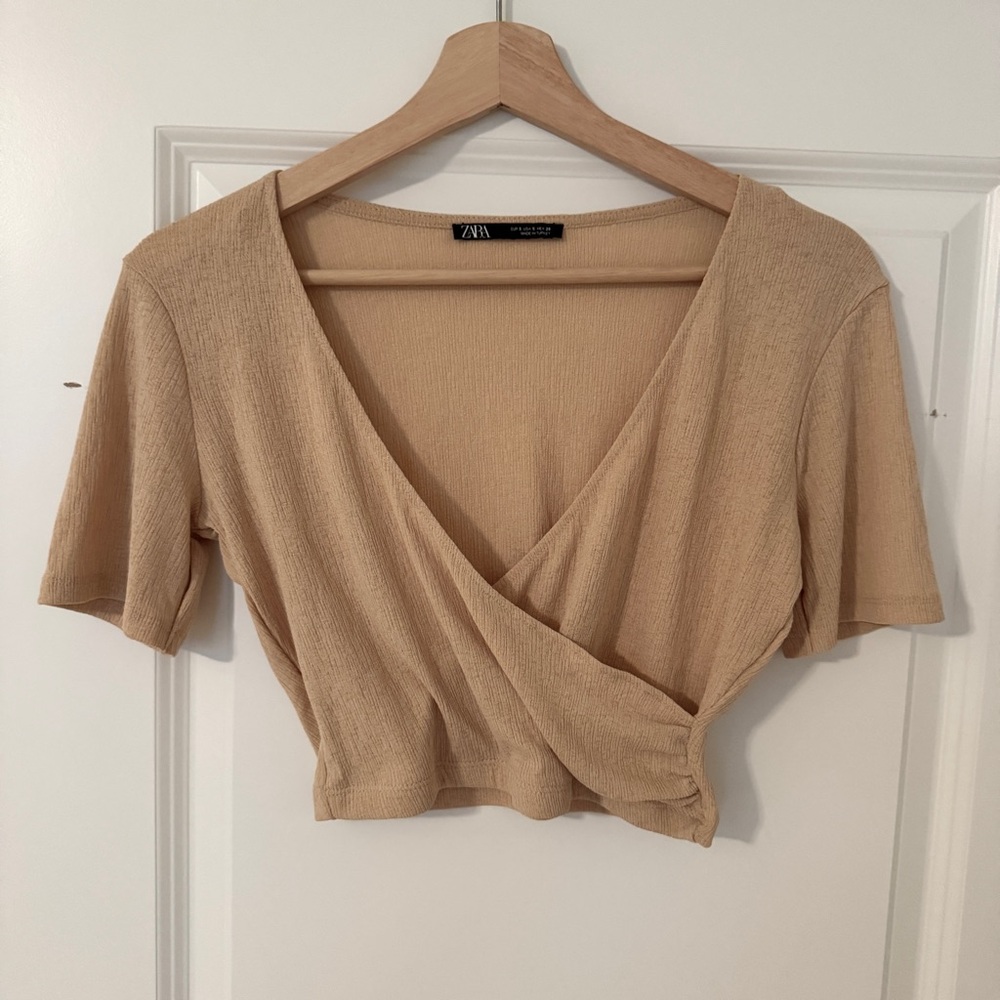 Zara Tan Wrap Crop Top